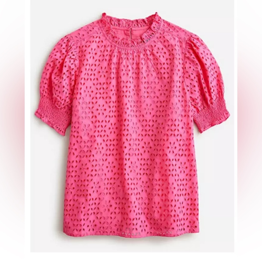 J. Crew Pink Eyelet Puff-Sleeve Blouse